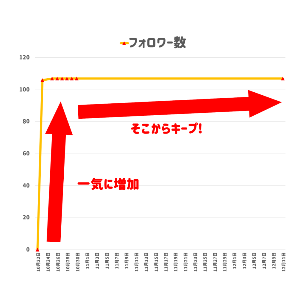 インスタグラムで日本人フォロワー購入したアカウントのフォロワー推移